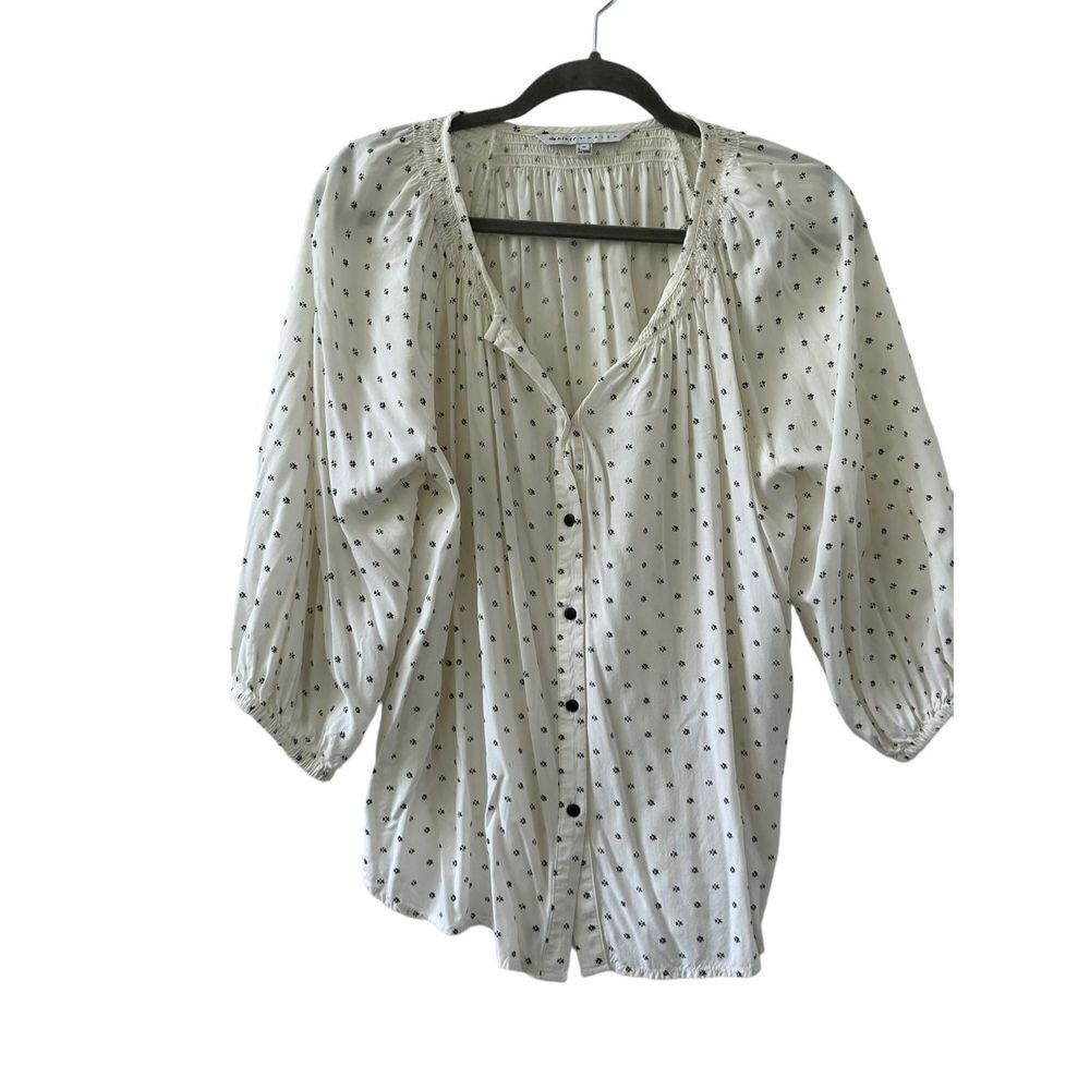 The Nines By Hatch 3/4 Sleeve Button Front Blouse White Women's Size Medium